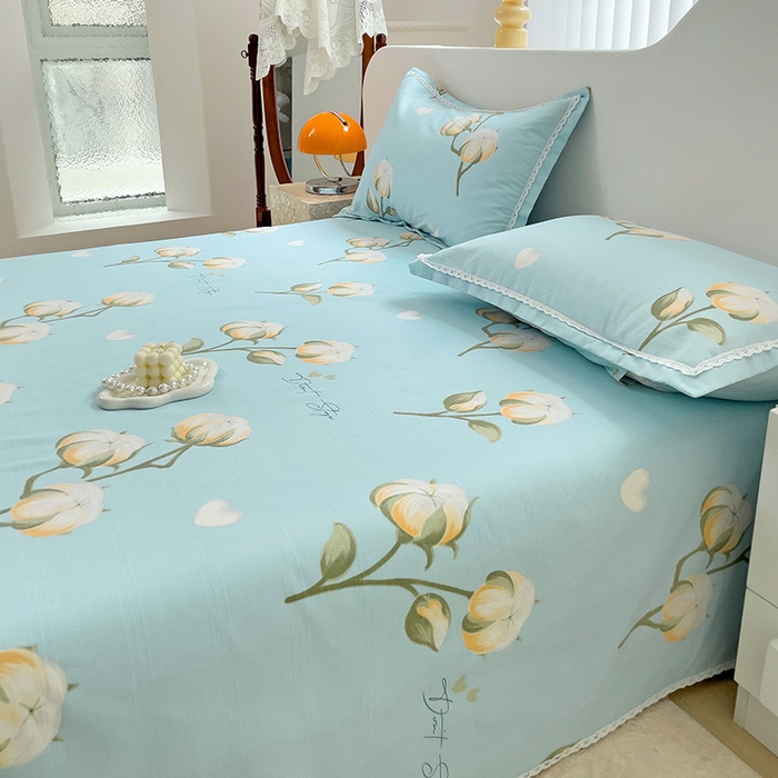 91家纺网 家纺一手货源 找家纺 宜家坊 2024新款鱼骨棉老粗布凉席花边款床单三件套 泡泡棉