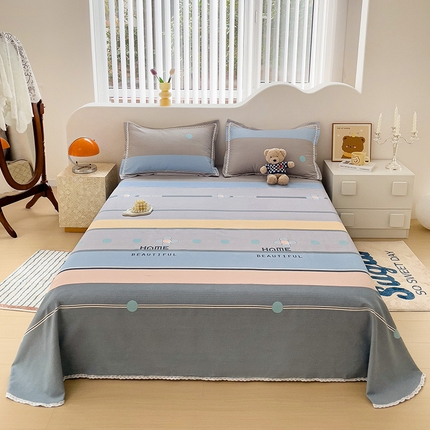 91家纺网 家纺一手货源 找家纺 （总）宜家坊 2024新款鱼骨棉老粗布凉席花边款床单三件套