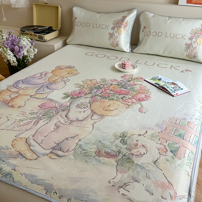 91家纺网 家纺一手货源 找家纺 萝莉家纺 2024新款大版冰丝凉席床席床笠款 送你一个春天-平席款 