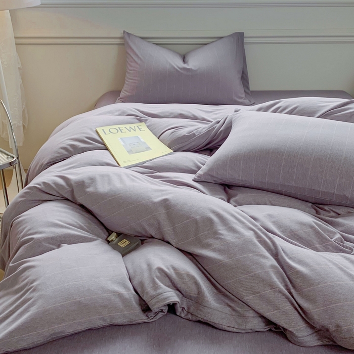 91家纺网 家纺一手货源 找家纺 恋尚羽家纺 2025新款A类母婴级全棉色织针织棉四件套 纯紫