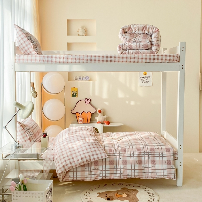 91家纺网 家纺一手货源 找家纺 棉造2023新款13372纯棉学生宿舍上下床套件全棉三件套六件套甜咪咪