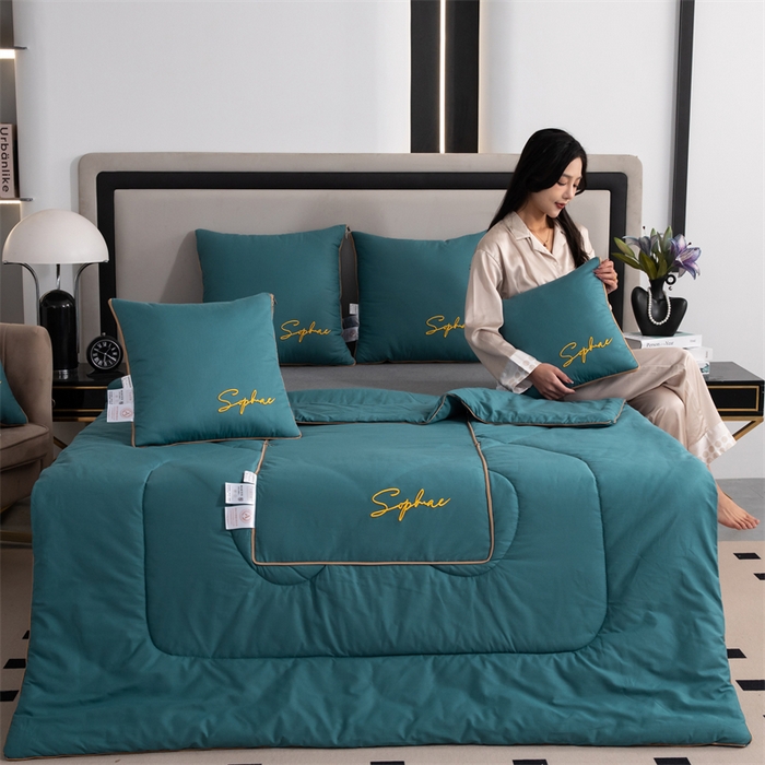 91家纺网 家纺一手货源 找家纺 照世家纺 2024新款时尚简约抗菌棉抱枕被 湖蓝