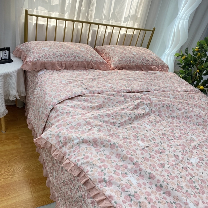 91家纺网 家纺一手货源 找家纺 暖居 2024新款直播全棉夹棉床盖夏被三件套夏凉被 美丽故事