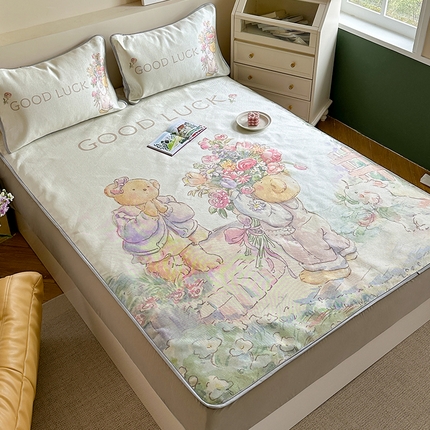 91家纺网 家纺一手货源 找家纺 萝莉家纺 2024新款大版冰丝凉席床席床笠款 送你一个春天-床笠款