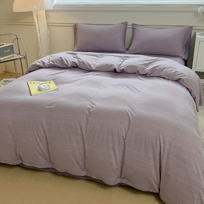 91家纺网 家纺一手货源 找家纺 恋尚羽家纺 2025新款A类母婴级全棉色织针织棉四件套 纯紫