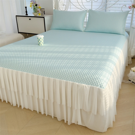 91家纺网 家纺一手货源 找家纺 （总）灰鲸 2025新款A类舒适凉豆豆华夫格床裙款凉席