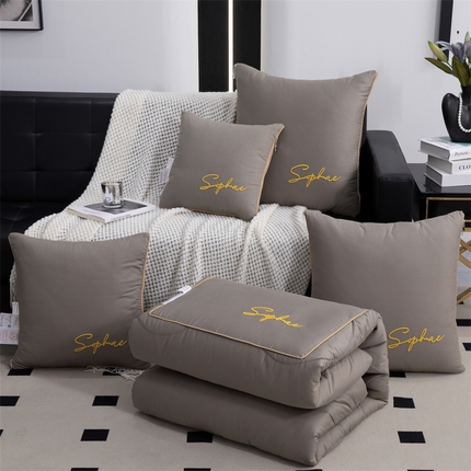 91家纺网 家纺一手货源 找家纺 照世家纺 2024新款时尚简约抗菌棉抱枕被 咖色