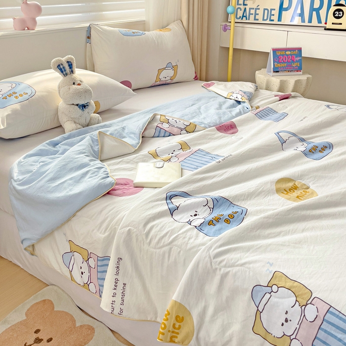 91家纺网 家纺一手货源 找家纺 海岛哥哥 2024新款水洗双层纱超柔单夏被嵌绳款 布袋狗