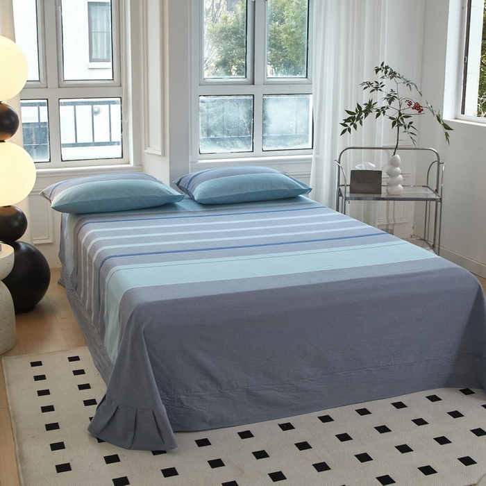 91家纺网 家纺一手货源 找家纺 金纱玉纺家纺 2024新款色织全棉水洗棉四件套 曼达拉-灰