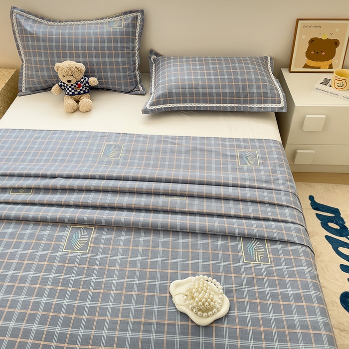 91家纺网 家纺一手货源 找家纺 宜家坊 2024新款鱼骨棉老粗布凉席花边款床单三件套 格韵-灰