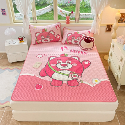91家纺网 家纺一手货源 找家纺 喜梦缘 2025新款0.5大版卡通乳胶凉席三件套 蛋仔