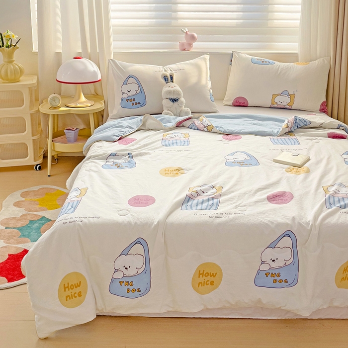 91家纺网 家纺一手货源 找家纺 海岛哥哥 2024新款水洗双层纱超柔单夏被嵌绳款 布袋狗