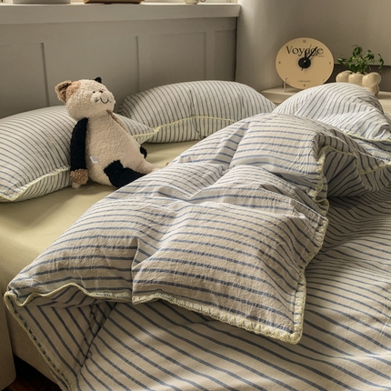 莱茵家居 2024新款A类多巴胺撞色全棉水洗棉四件套 布鲁兰细条