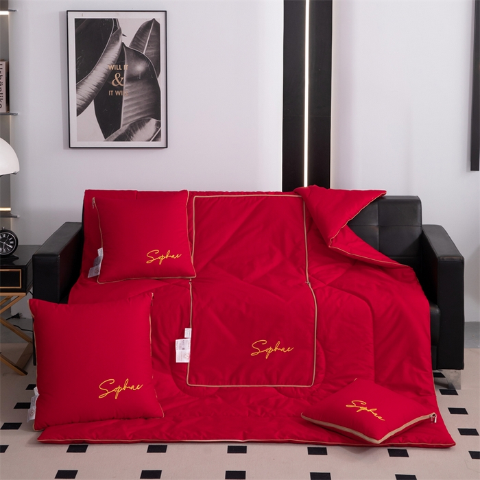 91家纺网 家纺一手货源 找家纺 照世家纺 2024新款时尚简约抗菌棉抱枕被 大红