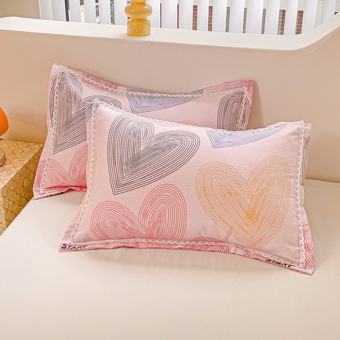 91家纺网 家纺一手货源 找家纺 宜家坊 2024新款鱼骨棉老粗布凉席花边款床单三件套 心动-粉