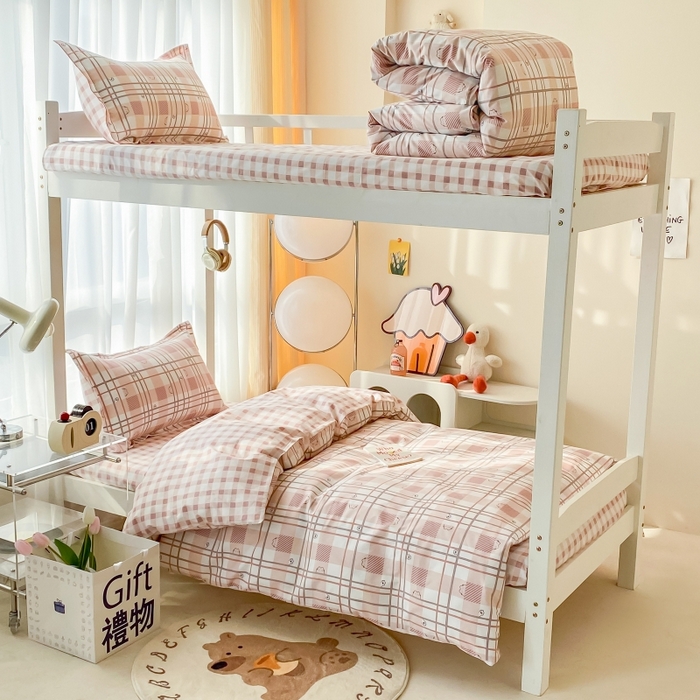 91家纺网 家纺一手货源 找家纺 棉造2023新款13372纯棉学生宿舍上下床套件全棉三件套六件套甜咪咪