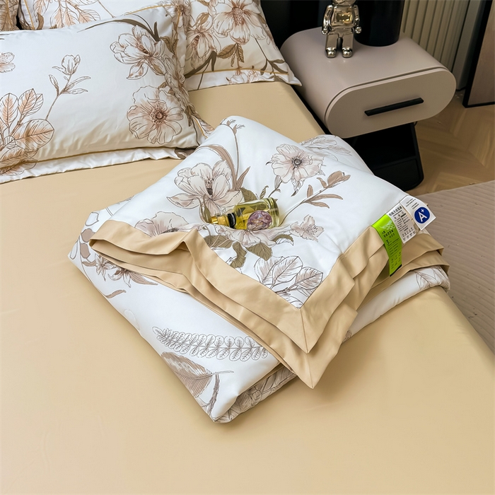 91家纺网 家纺一手货源 找家纺 满羽家纺 2024热款冰丝绸冰豆豆被夏被四件套凉感空调被 满庭芳-棕灰