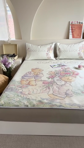 91家纺网 家纺一手货源 找家纺 萝莉家纺 2024新款大版冰丝凉席床席床笠款 送你一个春天-床笠款