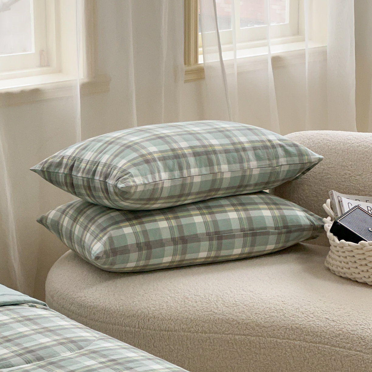 91家纺网 家纺一手货源 找家纺 棉邦 2024新款全棉水洗棉色织夏被四件套 简兮绿