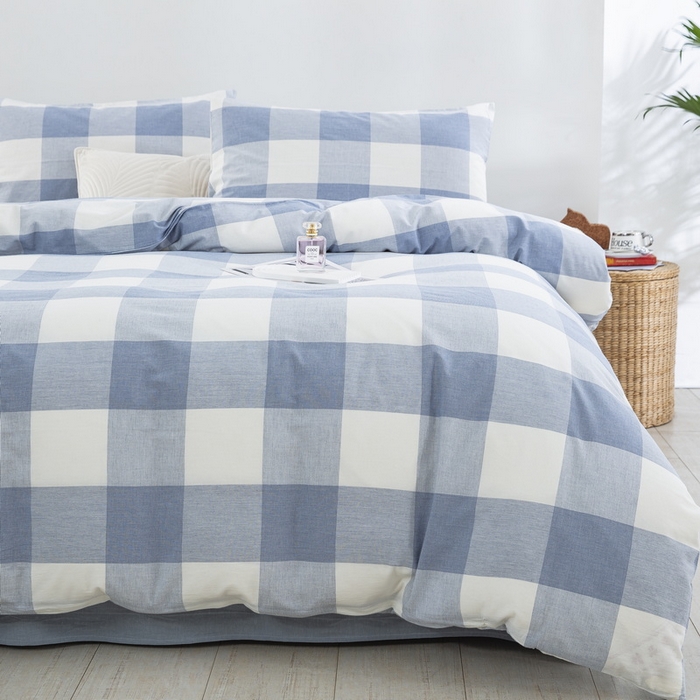 91家纺网 家纺一手货源 找家纺 棉邦 2023新款A类全棉色织水洗棉四件套-第二批 蓝密大格