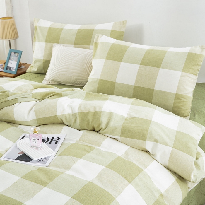 91家纺网 家纺一手货源 找家纺 棉邦 2023新款A类全棉色织水洗棉四件套-第二批 绿密大格