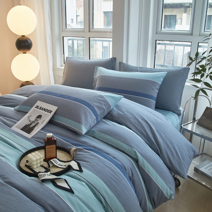 91家纺网 家纺一手货源 找家纺 金纱玉纺家纺 2024新款色织全棉水洗棉四件套 曼达拉-灰