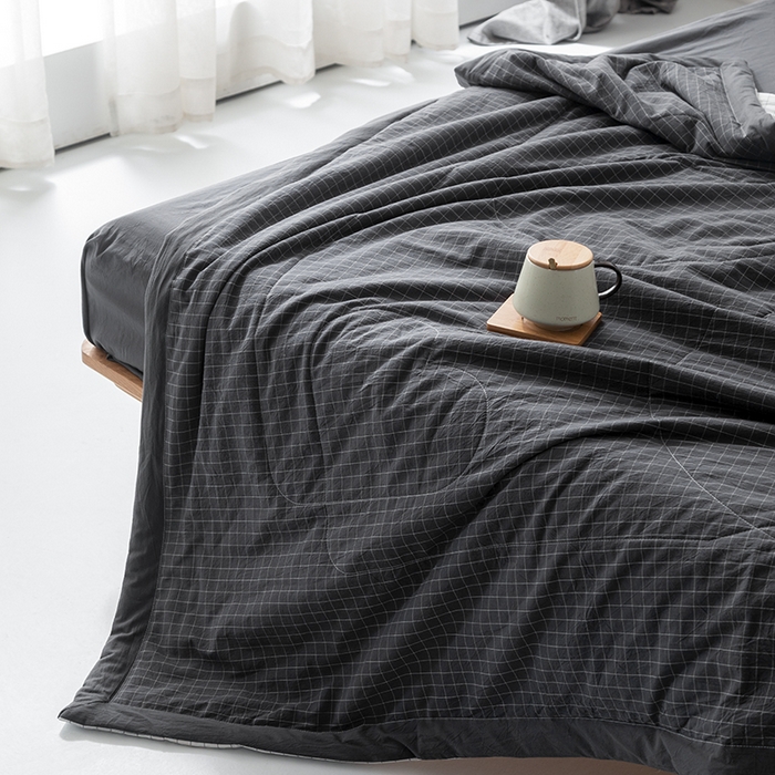 91家纺网 家纺一手货源 找家纺 棉邦 2024新款全棉水洗棉色织夏被四件套 小灰格