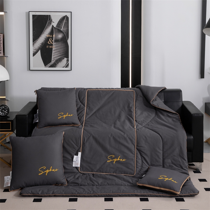 91家纺网 家纺一手货源 找家纺 照世家纺 2024新款时尚简约抗菌棉抱枕被 深灰