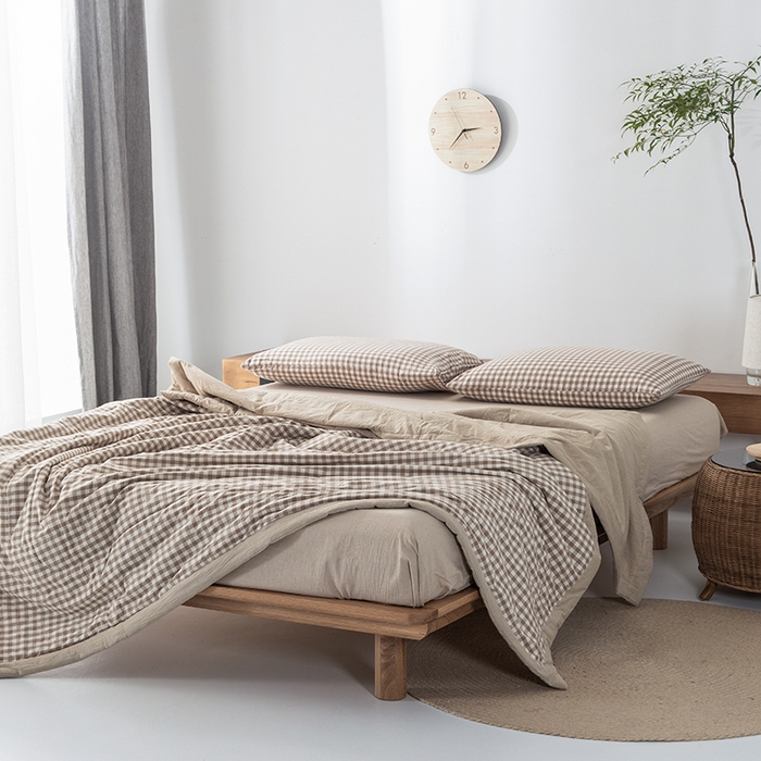 91家纺网 家纺一手货源 找家纺 棉邦 2024新款全棉水洗棉色织夏被四件套 米小格