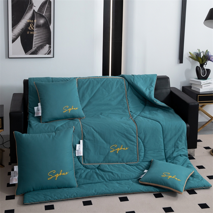 91家纺网 家纺一手货源 找家纺 照世家纺 2024新款时尚简约抗菌棉抱枕被 湖蓝