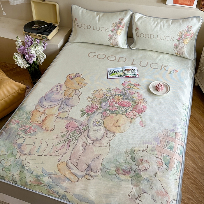 91家纺网 家纺一手货源 找家纺 萝莉家纺 2024新款大版冰丝凉席床席床笠款 送你一个春天-床笠款