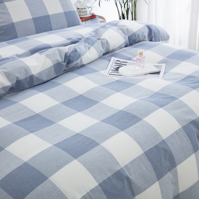 91家纺网 家纺一手货源 找家纺 棉邦 2023新款A类全棉色织水洗棉四件套-第二批 蓝密大格