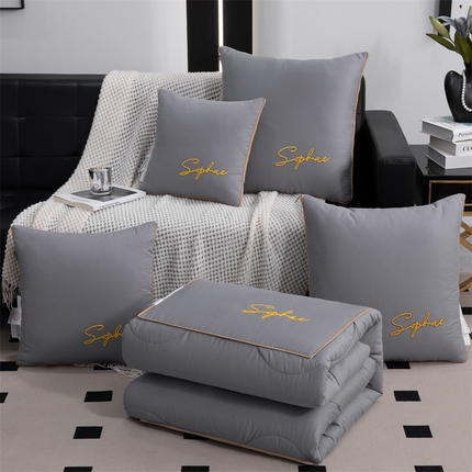 照世家纺 2024新款时尚简约抗菌棉抱枕被 浅灰