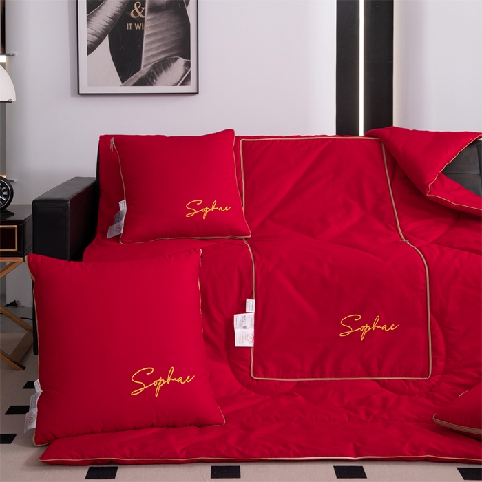 91家纺网 家纺一手货源 找家纺 照世家纺 2024新款时尚简约抗菌棉抱枕被 大红