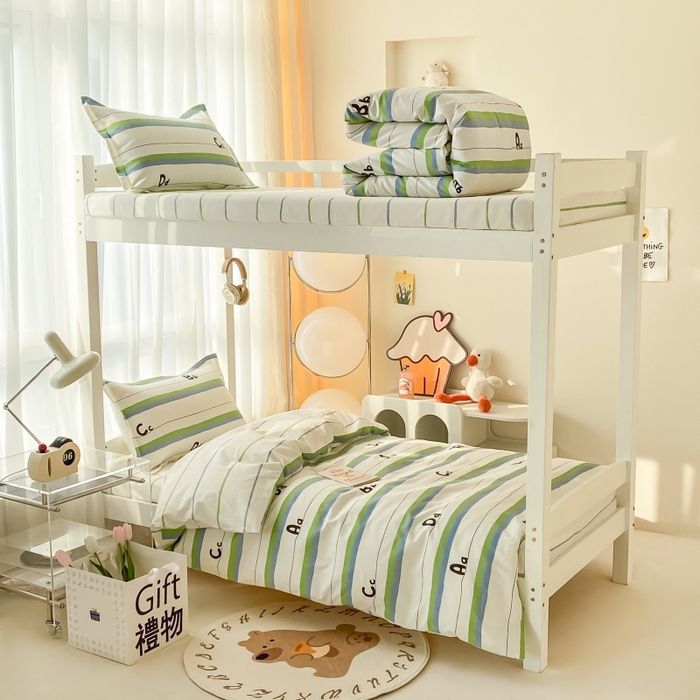 91家纺网 家纺一手货源 找家纺 棉造2023新款13372纯棉学生宿舍上下床套件全棉三件套六件套匆匆那年