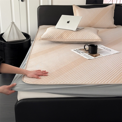 三味舒屋 2025新款抗菌凉感提花席简约冰丝养生凉席-简生活系列（床笠款） 床笠 极光咖床笠