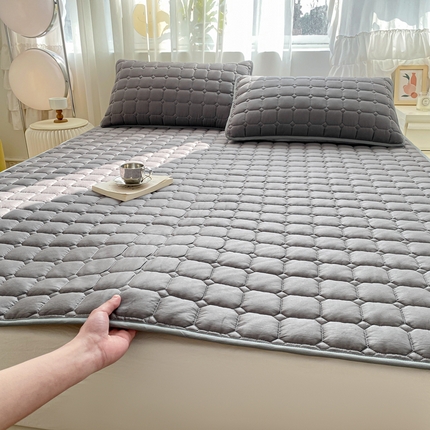 91家纺网 家纺一手货源 找家纺 萌飞2024新款全棉新疆棉花夹棉床垫加厚床褥垫被三件套-纯色 经典（灰）