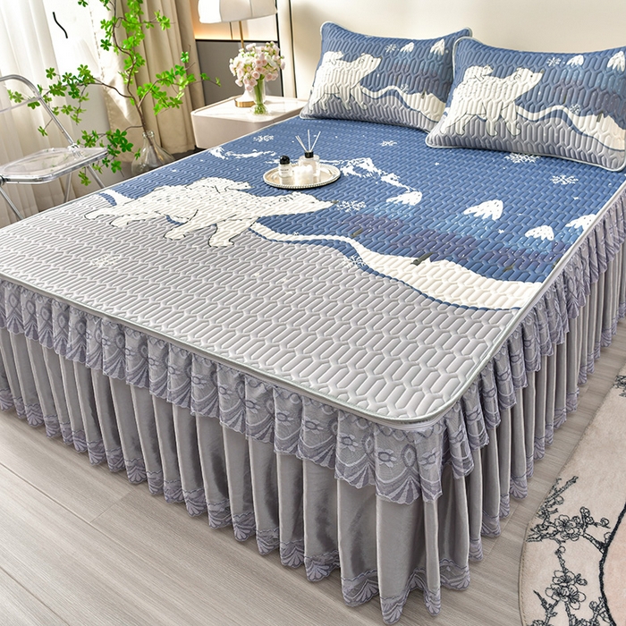 91家纺网 家纺一手货源 找家纺 诺梵 2024年新款可拆卸乳胶凉席三件套床裙款 北极熊