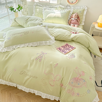 包小包 2024新款芭蕾女孩系列精密刺绣花边韩版四件套四季款爆款（提供买家秀） 芭蕾女孩-奶绿