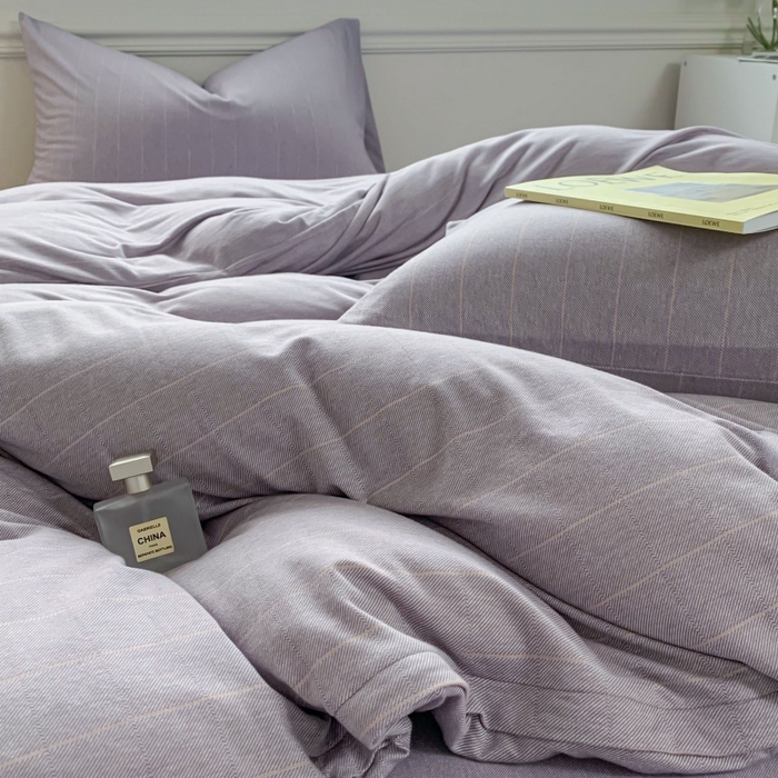 91家纺网 家纺一手货源 找家纺 恋尚羽家纺 2025新款A类母婴级全棉色织针织棉四件套 纯紫