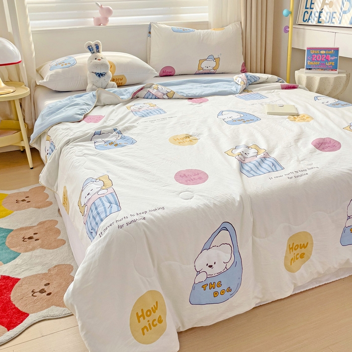 91家纺网 家纺一手货源 找家纺 海岛哥哥 2024新款水洗双层纱超柔单夏被嵌绳款 布袋狗