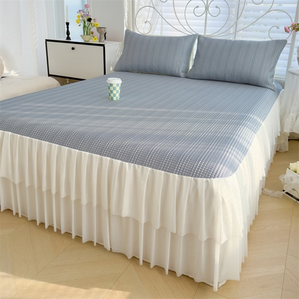 91家纺网 家纺一手货源 找家纺 （总）灰鲸 2025新款A类舒适凉豆豆华夫格床裙款凉席