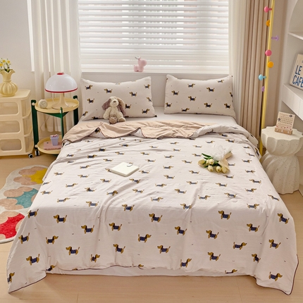 91家纺网 家纺一手货源 找家纺 （总）海岛哥哥 2024新款水洗双层纱超柔单夏被嵌绳款