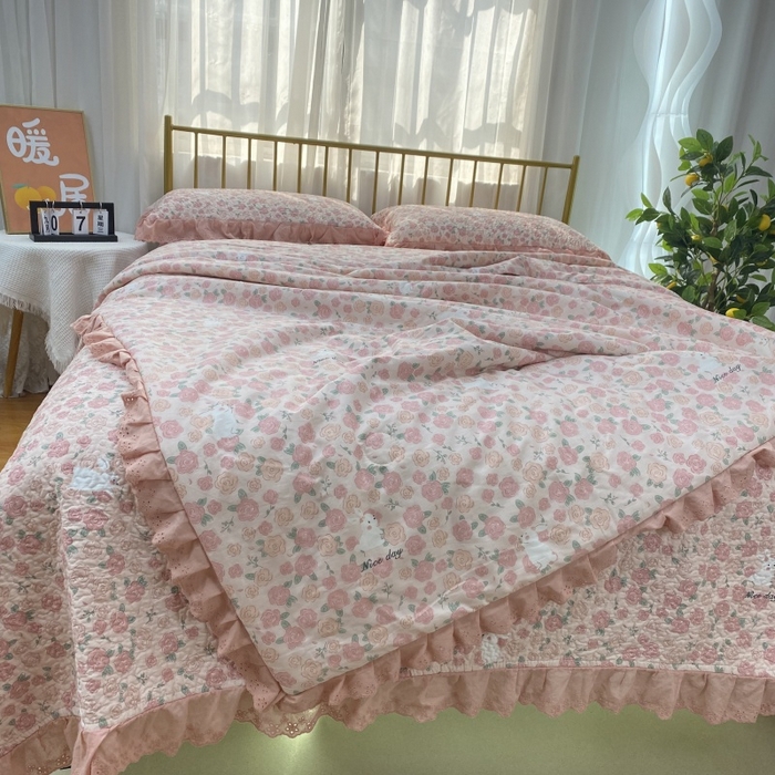 91家纺网 家纺一手货源 找家纺 暖居 2024新款直播全棉夹棉床盖夏被三件套夏凉被 美丽故事