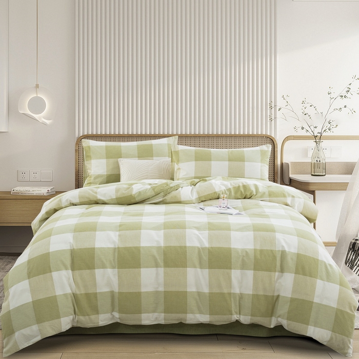 91家纺网 家纺一手货源 找家纺 棉邦 2023新款A类全棉色织水洗棉四件套-第二批 绿密大格