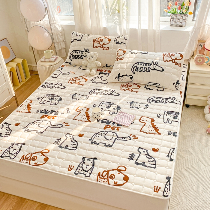 91家纺网 家纺一手货源 找家纺 萌飞2024新款全棉新疆棉花夹棉床垫加厚床褥垫被三件套印花 幼森