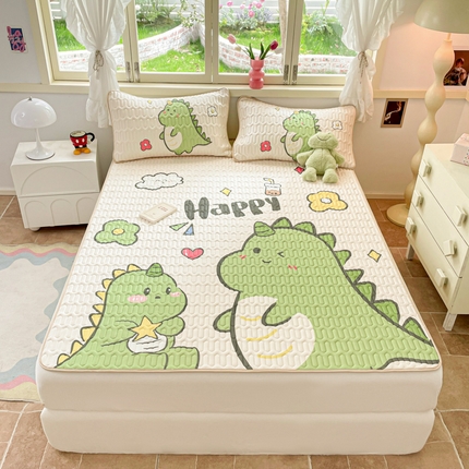 91家纺网 家纺一手货源 找家纺 喜梦缘 2025新款0.5大版卡通乳胶凉席三件套 爱心恐龙