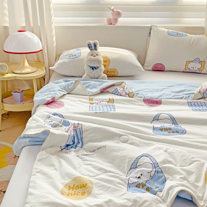 91家纺网 家纺一手货源 找家纺 海岛哥哥 2024新款水洗双层纱超柔单夏被嵌绳款 布袋狗