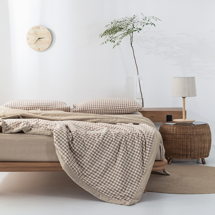 91家纺网 家纺一手货源 找家纺 棉邦 2024新款全棉水洗棉色织夏被四件套 米小格