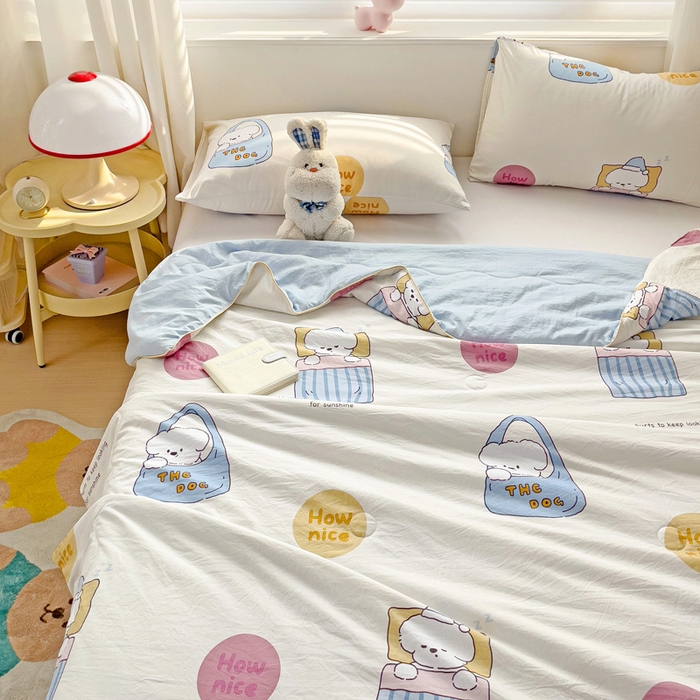 91家纺网 家纺一手货源 找家纺 海岛哥哥 2024新款水洗双层纱超柔单夏被嵌绳款 布袋狗